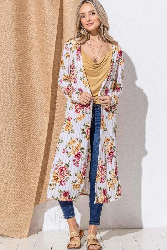 And The Why Floral Kimono Open Front Longline Cardigan Casual Formal Business Casual Formal Business