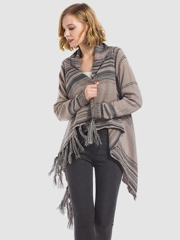 Angel Wings Tassel Striped Open Front Long Sleeve Cardigan Hooded Caped Shawl Collar Hooded Caped Shawl Collar Angel Wings Tassel Striped Open Front Long Sleeve Cardigan Hooded Caped Shawl Collar Hooded Caped Shawl Collar