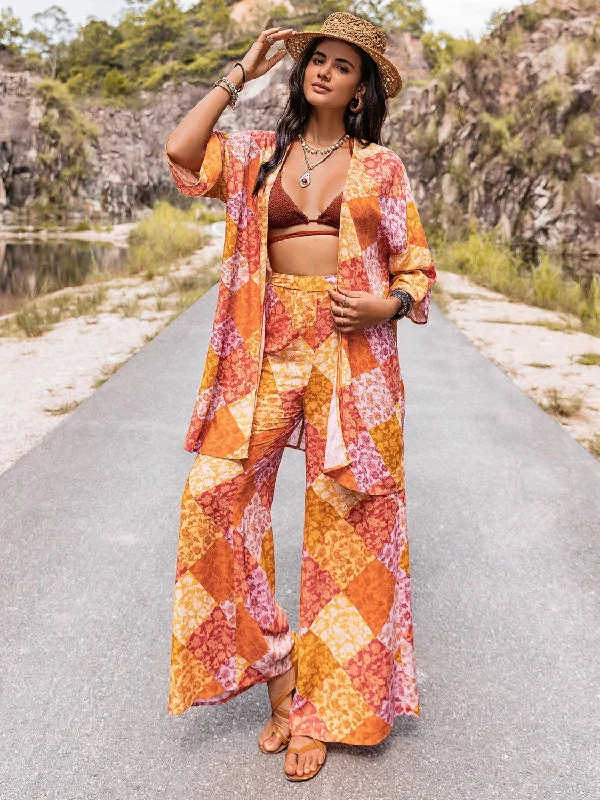 Open Front Cardigan and Wide Leg Pants Set Thin Thick Dense Thin Thick Dense