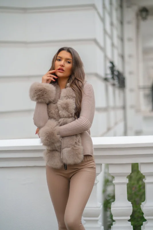 Beige Premium Faux Fur Trimmed Cardigan Satin Blend Silk Blend Wool Blend Satin Blend Silk Blend Wool Blend Beige Premium Faux Fur Trimmed Cardigan Satin Blend Silk Blend Wool Blend Satin Blend Silk Blend Wool Blend