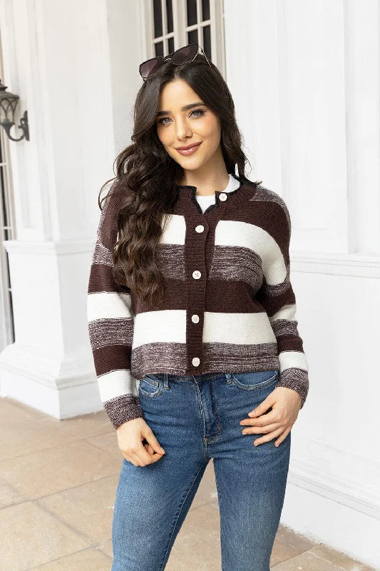 Striped Button Up Long Sleeve Cardigan Toggled Drawstring Belted Toggled Drawstring Belted Striped Button Up Long Sleeve Cardigan Toggled Drawstring Belted Toggled Drawstring Belted