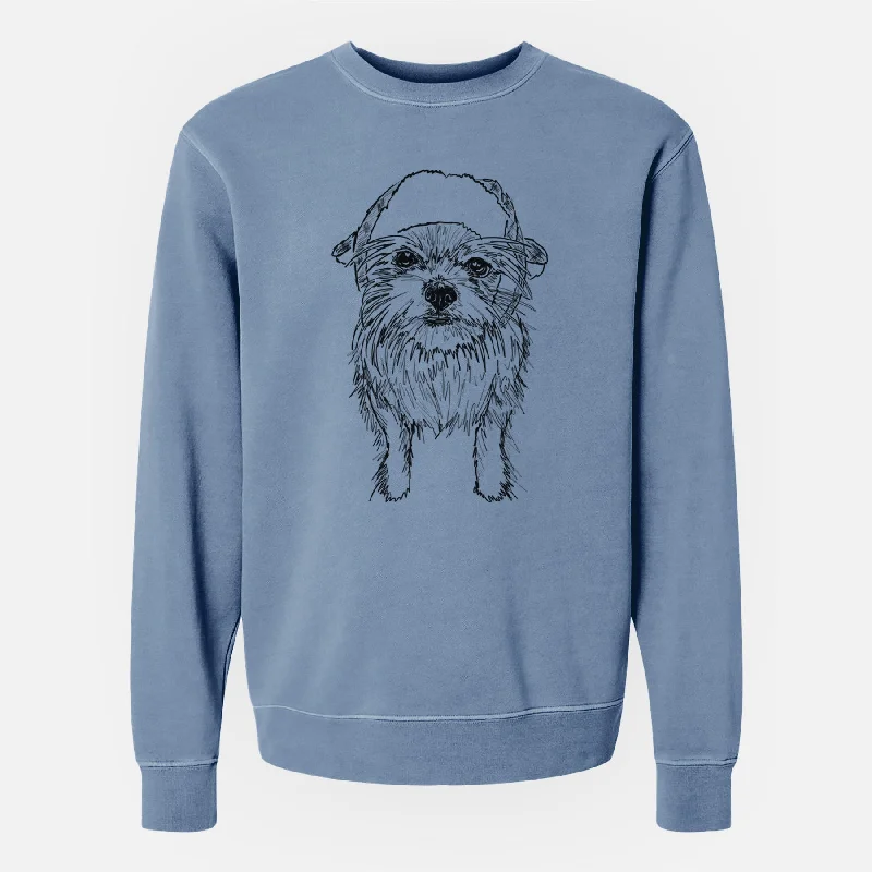 Doodled Gambit the Long Haired Chihuahua - Unisex Pigment Dyed Crew Sweatshirt Hoodie with Raglan Sleeves Sporty Comfortable Hoodie with Raglan Sleeves Sporty Comfortable