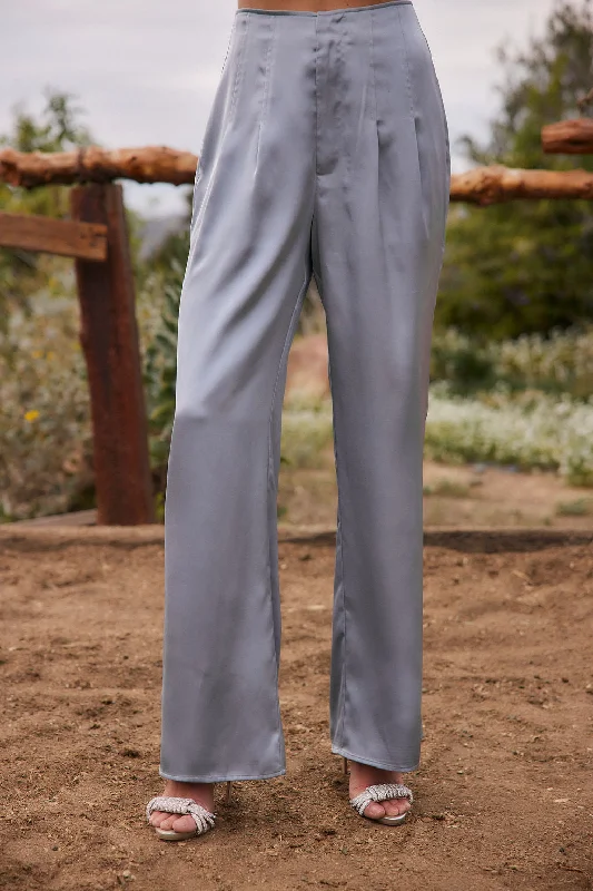 Halley Blue Satin Trousers Trousers Leather Faux Trousers Leather Faux
