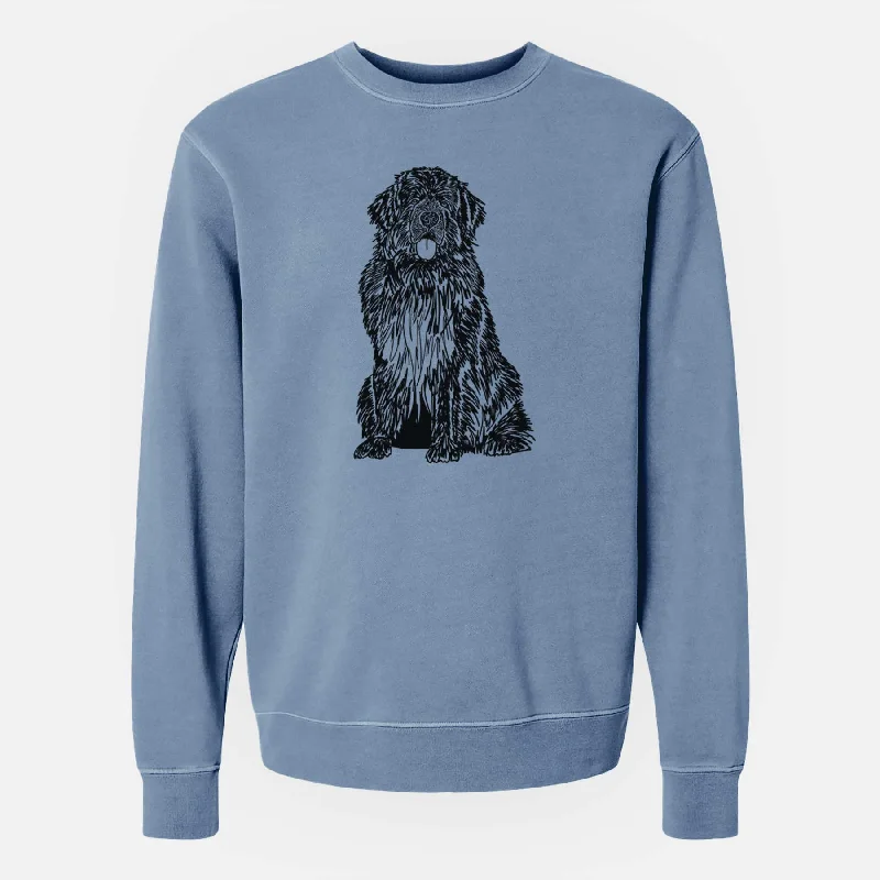 Doodled Newfoundland the  - Unisex Pigment Dyed Crew Sweatshirt Hoodie with Patch Decorative Personalized Hoodie with Patch Decorative Personalized