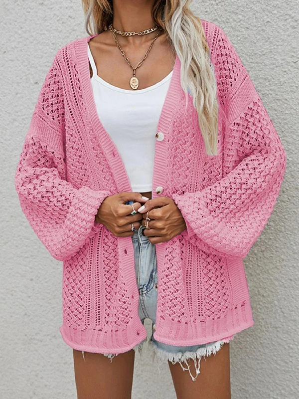 Openwork Button Front Cardigan Cardigan Knitwear Sweater Cardigan Knitwear Sweater
