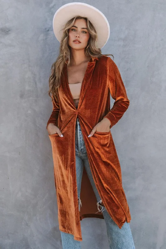 Collared Neck Longline Velvet Cardigan with Pockets Lightweight Heavyweight Midweight Lightweight Heavyweight Midweight Collared Neck Longline Velvet Cardigan with Pockets Lightweight Heavyweight Midweight Lightweight Heavyweight Midweight
