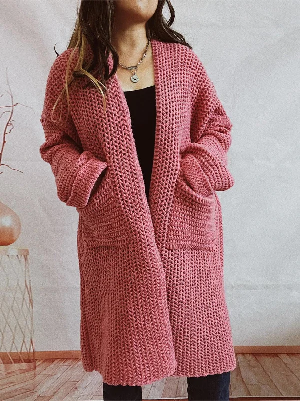 Open Front Long Sleeve Cardigan with Pockets Ribbed Striped Patterned Ribbed Striped Patterned Open Front Long Sleeve Cardigan with Pockets Ribbed Striped Patterned Ribbed Striped Patterned