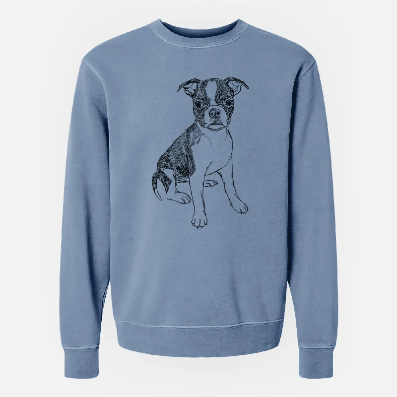 Doodled Zoey the Boston Terrier - Unisex Pigment Dyed Crew Sweatshirt Hoodie with Snap Buttons Easy Quick Hoodie with Snap Buttons Easy Quick