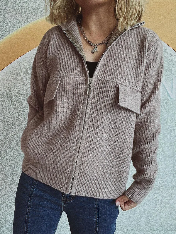 Zip Up Collared Neck Long Sleeve Cardigan Seamless Knitted Crochet Seamless Knitted Crochet Zip Up Collared Neck Long Sleeve Cardigan Seamless Knitted Crochet Seamless Knitted Crochet