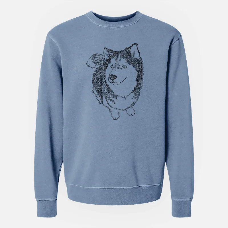 Doodled Kai the Siberian Husky - Unisex Pigment Dyed Crew Sweatshirt Hoodie with Embroidery Detailed Premium Hoodie with Embroidery Detailed Premium