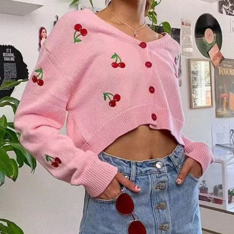 Cherry Button Down Cardigan Front Pockets Side Pockets Patch Pockets Front Pockets Side Pockets Patch Pockets Cherry Button Down Cardigan Front Pockets Side Pockets Patch Pockets Front Pockets Side Pockets Patch Pockets