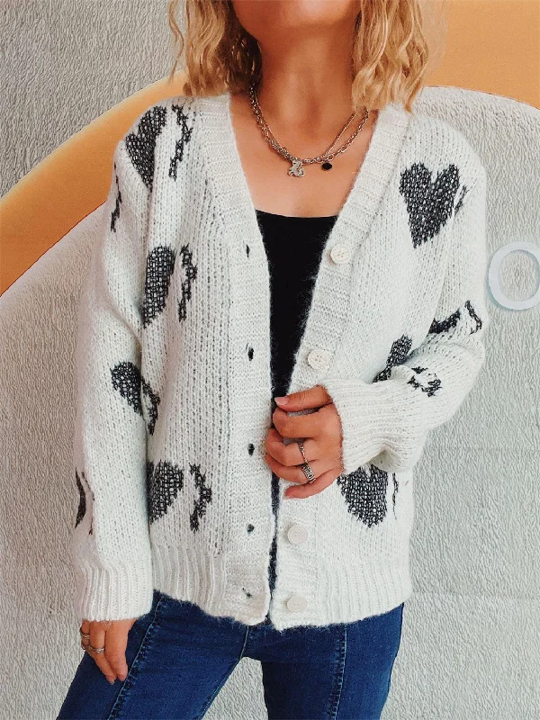 Heart Button Up Long Sleeve Cardigan Oversized Loose Flowy Oversized Loose Flowy