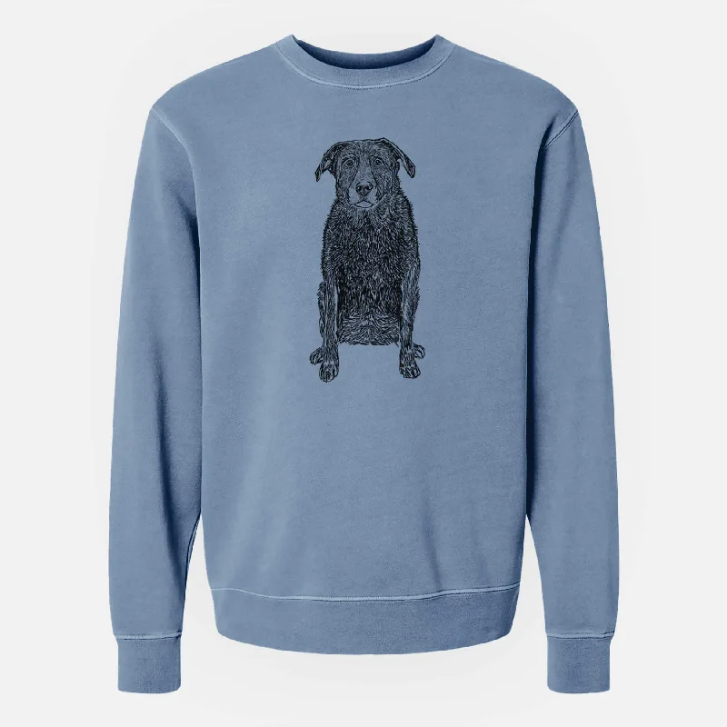 Doodled Millie the Black Lab - Unisex Pigment Dyed Crew Sweatshirt Hoodie with Hem Applique Textured Unique Hoodie with Hem Applique Textured Unique