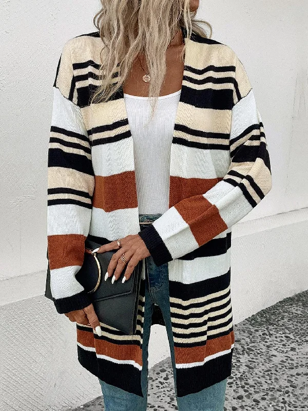 Perfee Striped Open Front Drop Shoulder Cardigan Cardigan Knitwear Sweater Cardigan Knitwear Sweater Perfee Striped Open Front Drop Shoulder Cardigan Cardigan Knitwear Sweater Cardigan Knitwear Sweater