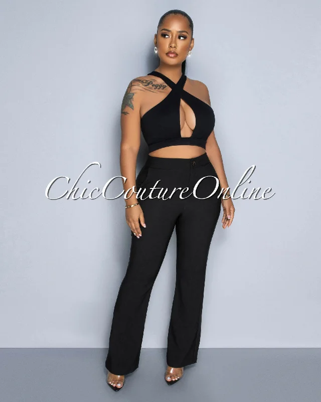 Lottie Black High Waist Trouser Pants Trousers Bridal Satin Trousers Bridal Satin