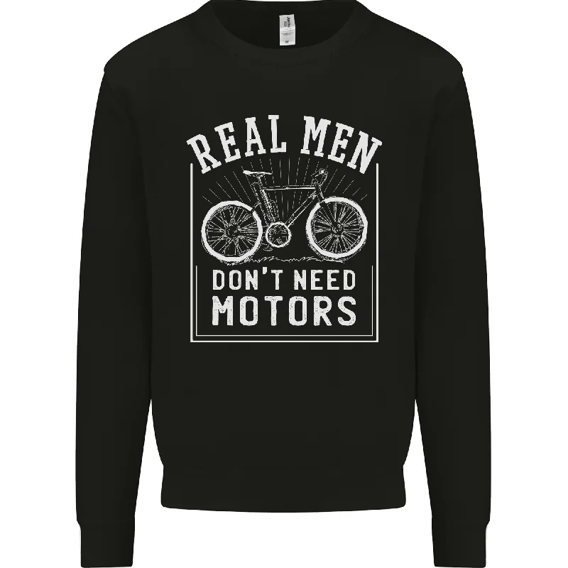 Cycling Real Men Dont Need Motors Bike Mens Sweatshirt Jumper Hoodie with Puffed Sleeves Voluminous Trendy Hoodie with Puffed Sleeves Voluminous Trendy