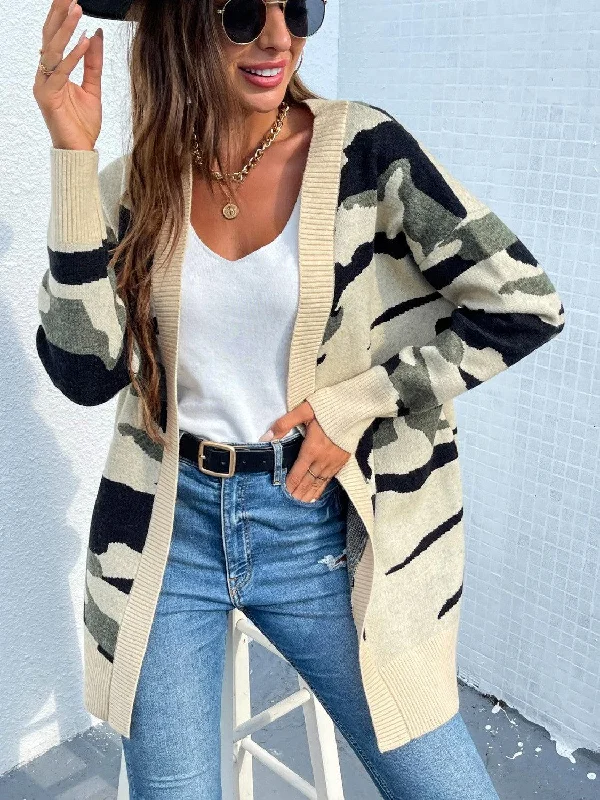 Camouflaged Dropped Shoulder Open Front Cardigan Tailored Straight A-Line Tailored Straight A-Line Camouflaged Dropped Shoulder Open Front Cardigan Tailored Straight A-Line Tailored Straight A-Line