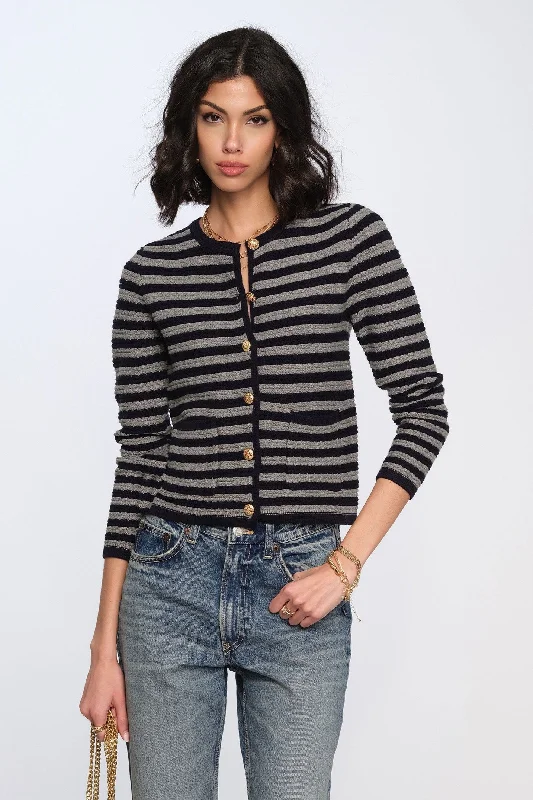 stripe button cardigan Real Fur Shearling Chenille Real Fur Shearling Chenille