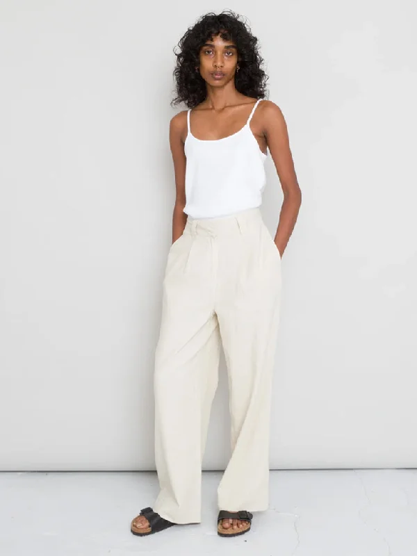 Folk Pleated Trousers in Stone Canvas Trousers Flared Retro Trousers Flared Retro