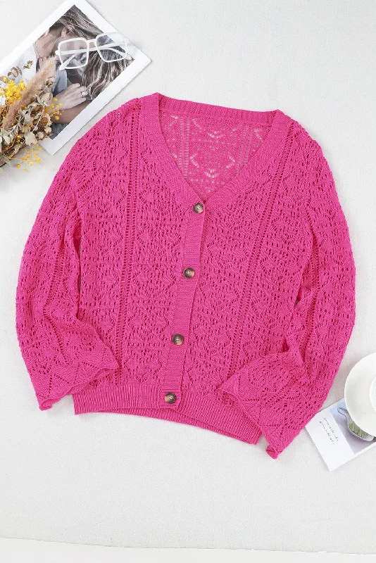 Openwork Button Down Cardigan Soft Cozy Warm Soft Cozy Warm