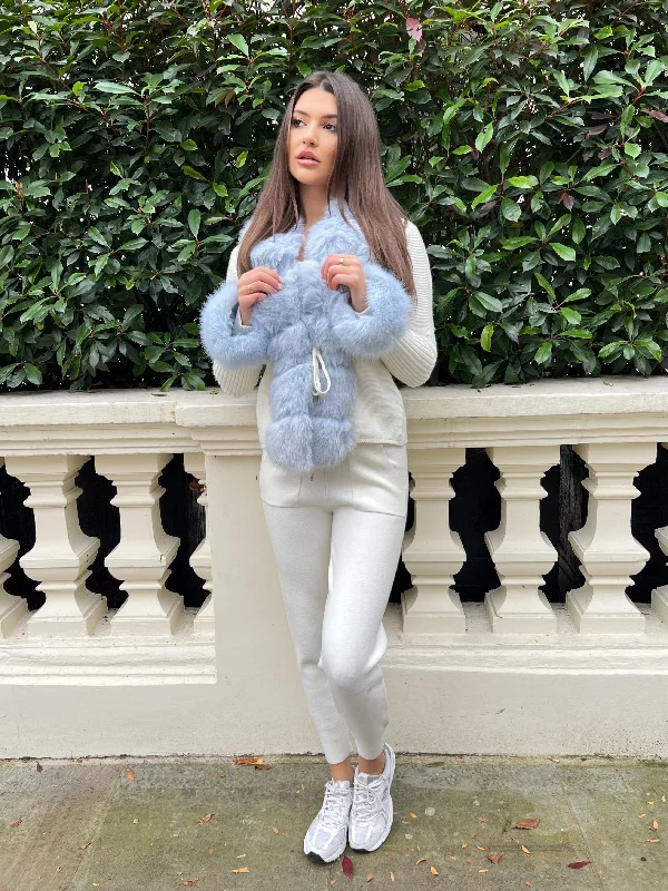 Cream And Baby Blue Premium Faux Fur Trimmed Cardigan Striped Floral Plaid Striped Floral Plaid Cream And Baby Blue Premium Faux Fur Trimmed Cardigan Striped Floral Plaid Striped Floral Plaid