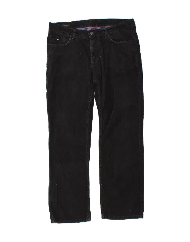 TOMMY HILFIGER Mens Straight Corduroy Trousers W34 L32 Black Trousers Leather Faux Trousers Leather Faux