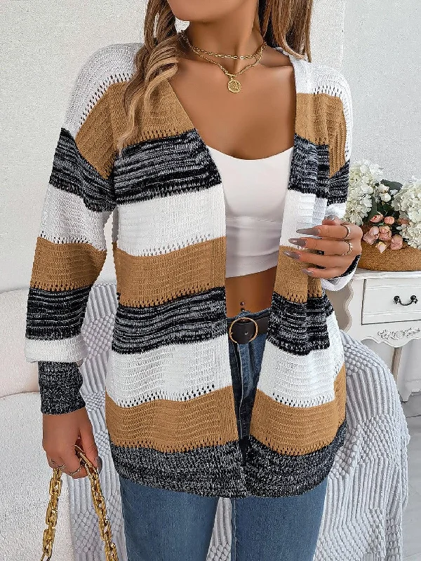 Openwork Striped Open Front Cardigan Stretchy Elastic Breathable Stretchy Elastic Breathable Openwork Striped Open Front Cardigan Stretchy Elastic Breathable Stretchy Elastic Breathable