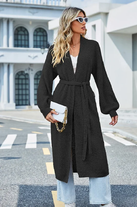 Tie Waist Dropped Shoulder Cardigan Bright Pastel Dark Bright Pastel Dark