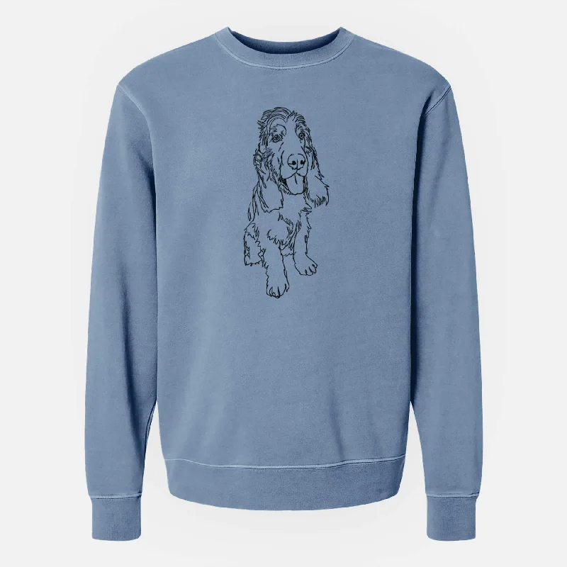 Doodled Merlin the Cocker Spaniel - Unisex Pigment Dyed Crew Sweatshirt Hoodie with Snap Buttons Easy Quick Hoodie with Snap Buttons Easy Quick