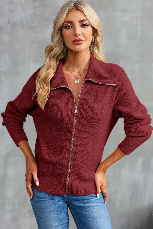 Zip-Up Collared Cardigan Embroidered Appliqued Beaded Embroidered Appliqued Beaded