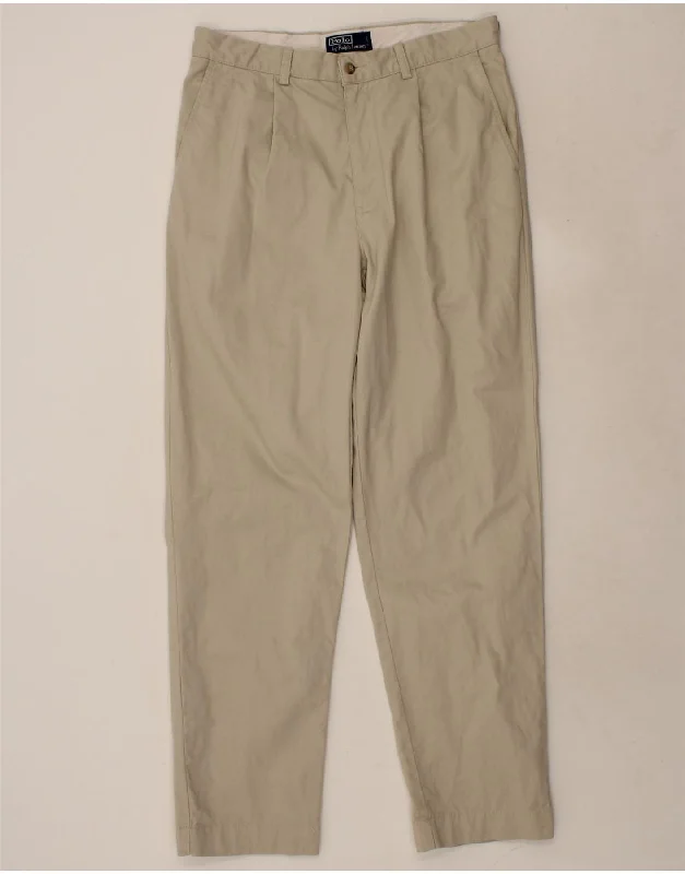 POLO RALPH LAUREN Mens Pegged Chino Trousers W34 L32 Beige Cotton Trousers Flared Retro Trousers Flared Retro