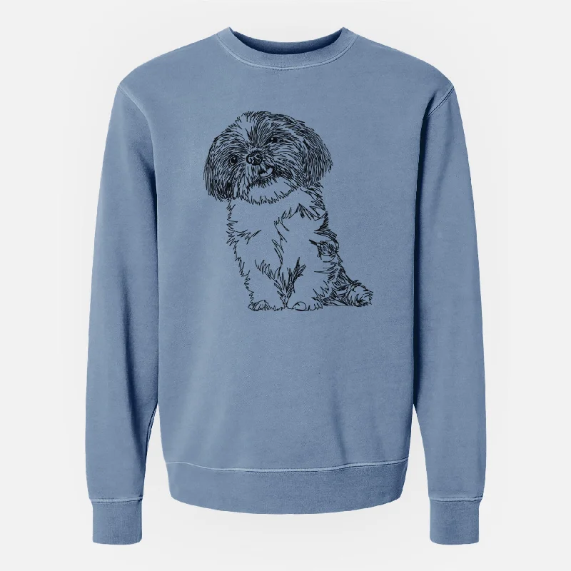 Doodled Ethel the Shih Tzu - Unisex Pigment Dyed Crew Sweatshirt Hoodie with Full-Zip Functional Layering Hoodie with Full-Zip Functional Layering
