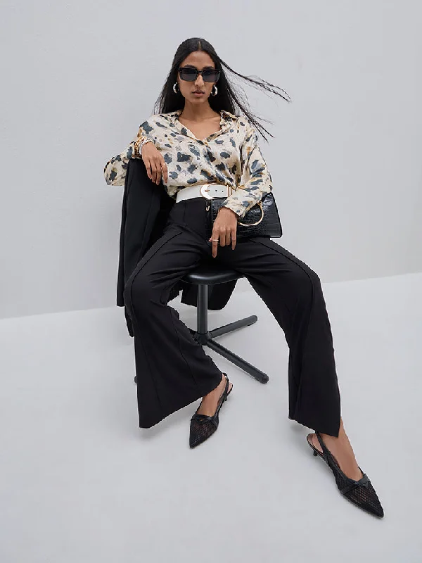 Wardrobe Black High-Rise Cotton Blend Trousers Trousers chic elegant Trousers chic elegant