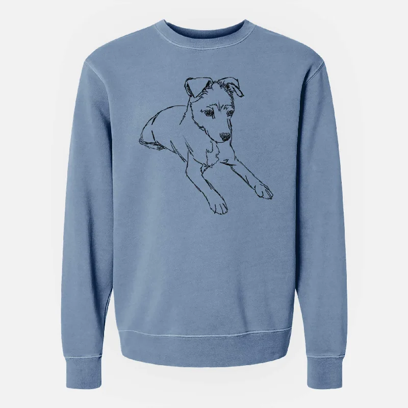 Doodled Rusty the Mixed Breed - Unisex Pigment Dyed Crew Sweatshirt Hoodie with Mesh Breathable Sporty Hoodie with Mesh Breathable Sporty