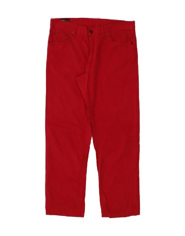 MARLBORO CLASSICS Mens Straight Casual Trousers W36 L31 Red Cotton Trousers cozy comfortable Trousers cozy comfortable