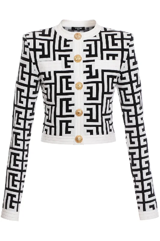 Monogram Cropped Cardigan Seamless Knitted Crochet Seamless Knitted Crochet