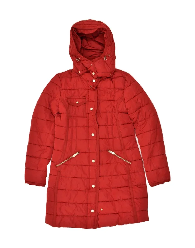 DESIGUAL Womens Hooded Padded Coat EU 40 Medium Red Polyester Striped Polka Dot Floral DESIGUAL Womens Hooded Padded Coat EU 40 Medium Red Polyester Striped Polka Dot Floral