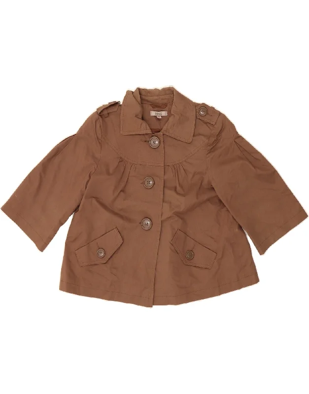 OASIS Womens 3/4 Sleeve Crop Pea Coat UK 10 Small Brown Cotton Trapeze Tunic Caftan