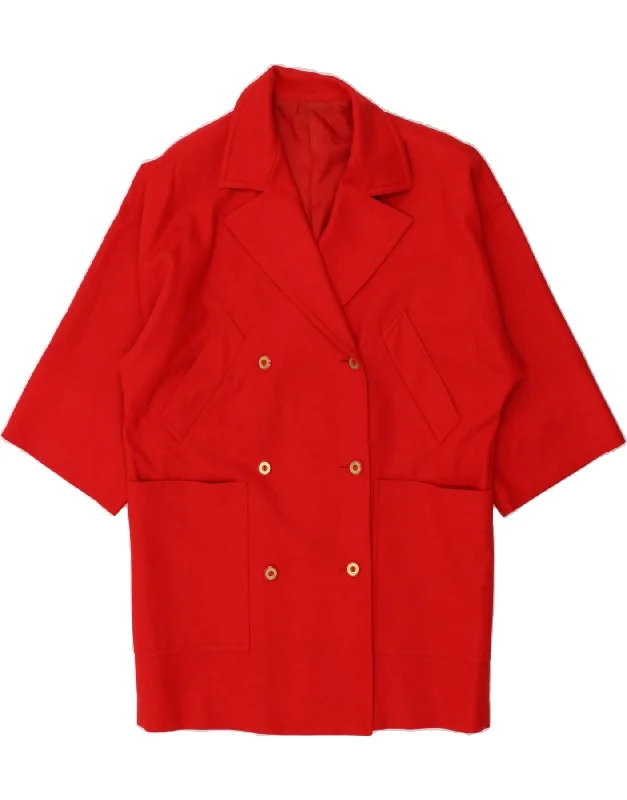 MARELLA Womens 3/4 Sleeve Double Breasted Coat UK 10 Small Red Acetate empire Basque Peplum MARELLA Womens 3/4 Sleeve Double Breasted Coat UK 10 Small Red Acetate empire Basque Peplum