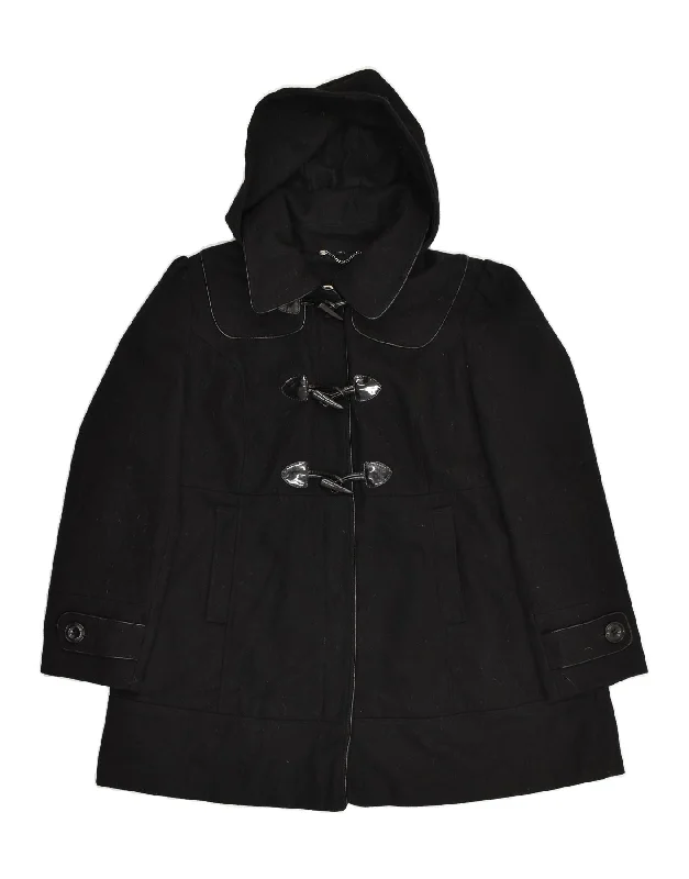 GUESS Womens Hooded Duffle Coat UK 18 XL Black Wool Fleece Down Feather