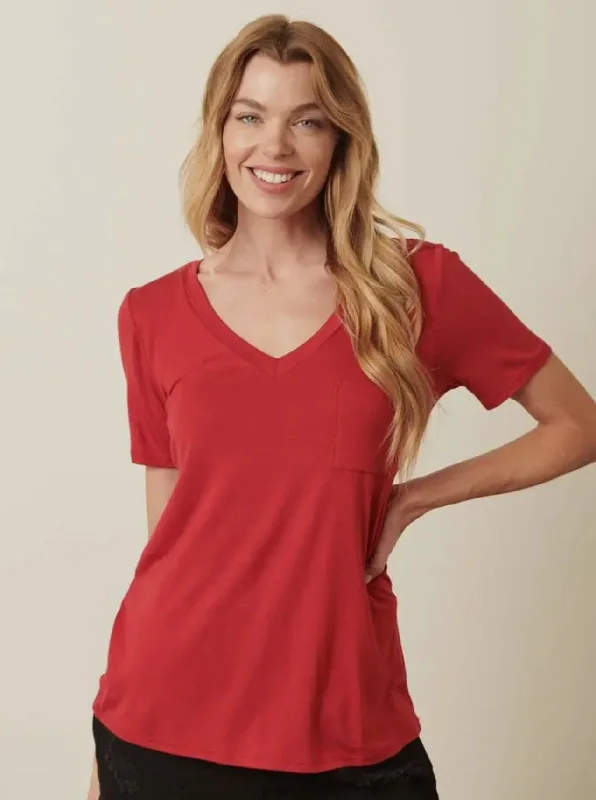 Bamboo V-Neck Short Sleeve Knit Top Affordable Knit Blouse
