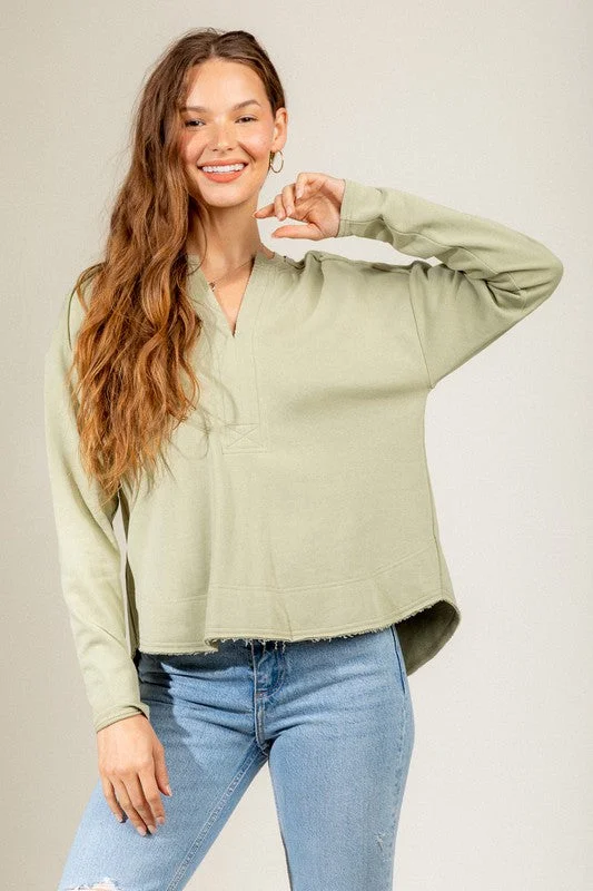 Reflective Moments Sage Raw Edge Knit Top Travel Knit Top