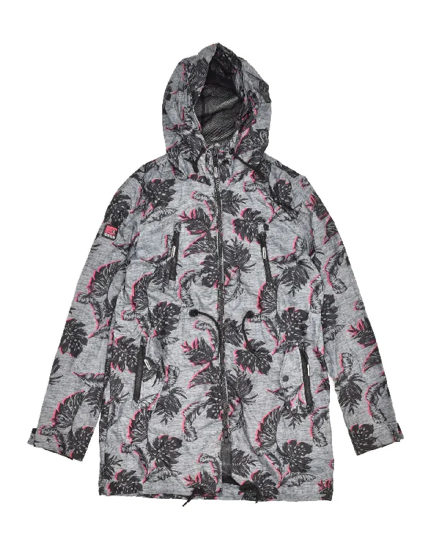 SUPERDRY Womens Hooded Windbreaker Coat UK 14 Medium Grey Floral Polyester Houndstooth Coat Plaid Coat Tartan Coat SUPERDRY Womens Hooded Windbreaker Coat UK 14 Medium Grey Floral Polyester Houndstooth Coat Plaid Coat Tartan Coat