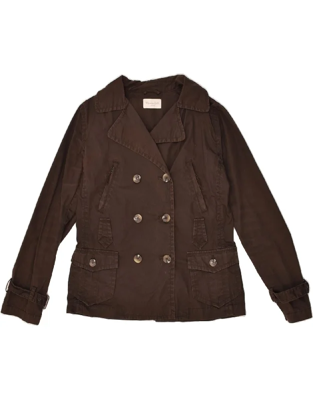 MASSIMO DUTTI Womens Pea Coat UK 16 Large Brown Cotton Print Jacquard Embroidered