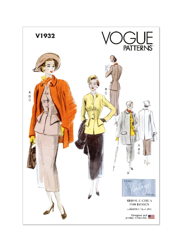 Vogue V1932 Misses' Suit And Coat Stand-Up Roll-Neck Turtle