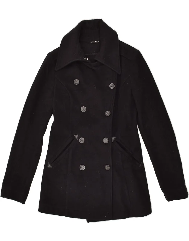 SISLEY Womens Pea Coat IT 42 Medium Black Wool Houndstooth Jacket Shearling Jacket Fleece Jacket SISLEY Womens Pea Coat IT 42 Medium Black Wool Houndstooth Jacket Shearling Jacket Fleece Jacket