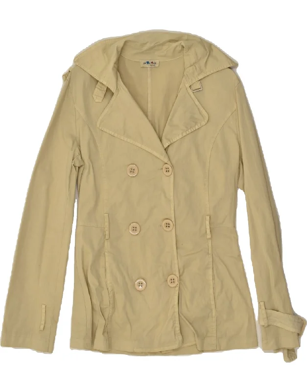VINTAGE Womens Pea Coat UK 10 Small Beige Crew Neck V-Neck Boat Neck