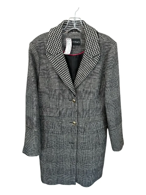 Ellen Tracy Size M Black & White Wool Houndstooth GHW Coat Knit Woven Fleece