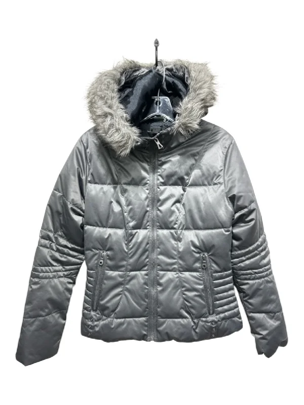 Obermeyer Size M Gray Nylon & Polyester Zip Hood Zip Pocket Coat Buttoned Toggled Snapped Obermeyer Size M Gray Nylon & Polyester Zip Hood Zip Pocket Coat Buttoned Toggled Snapped