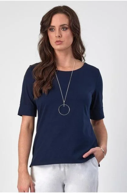 Vassalli Knit Top Boat Neck NAVY V Neck Knit Shirt